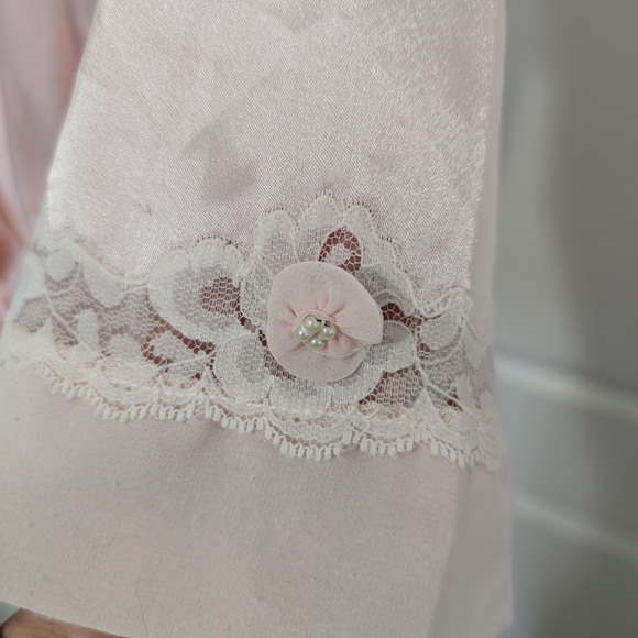 Christian Dior Vintage Luxury Classic Flowy Satin Lace Elegant Pink Women's Robe - Picture 5 of 7